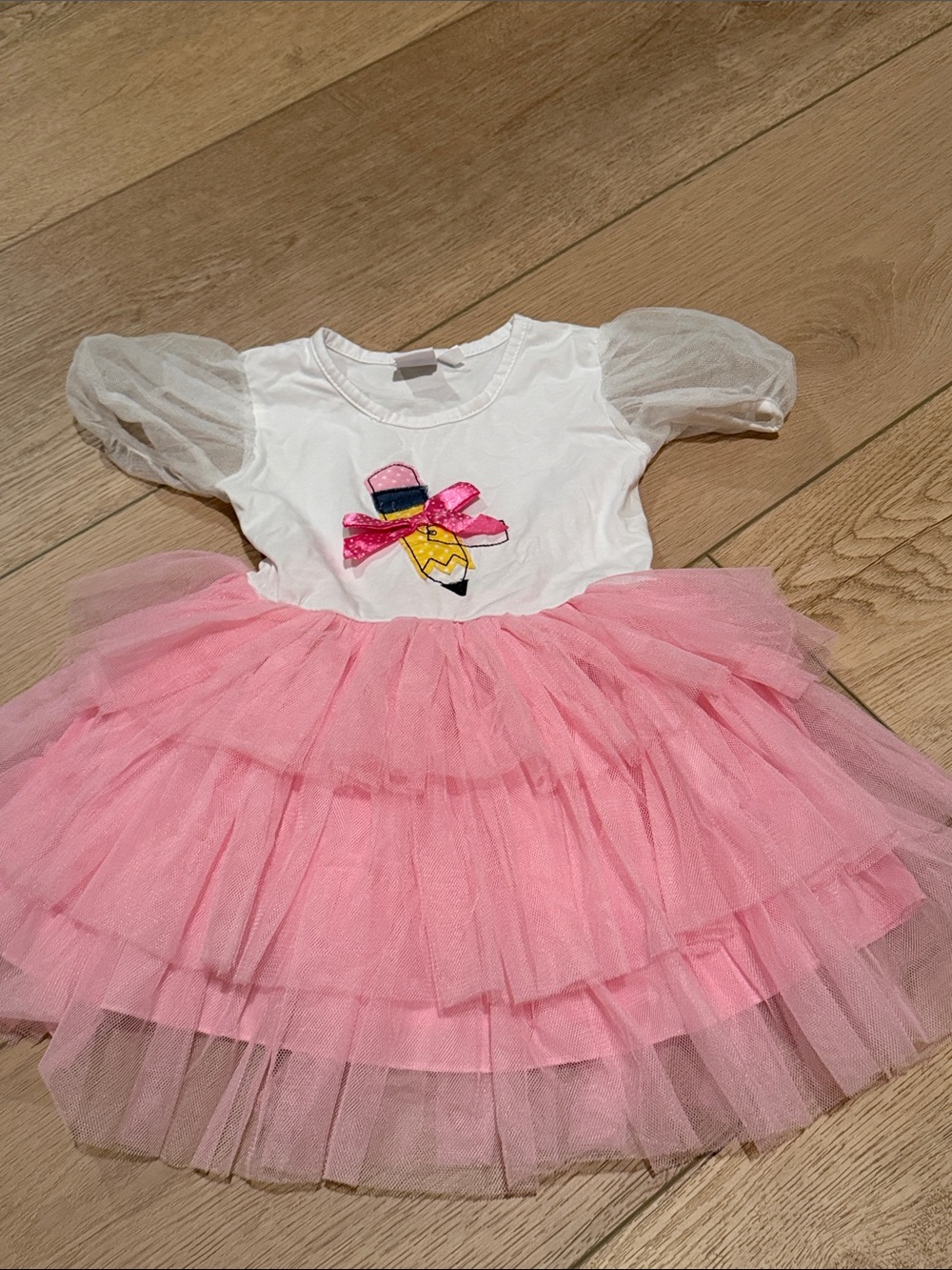 Girls Pink Tulle Party Dress with Puff Sleeves